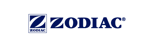 ZODIAC logo with a stylized "Z" inside a square on the left and the word "ZODIAC" in bold navy blue letters to the right, representing excellence in pool equipment installation.